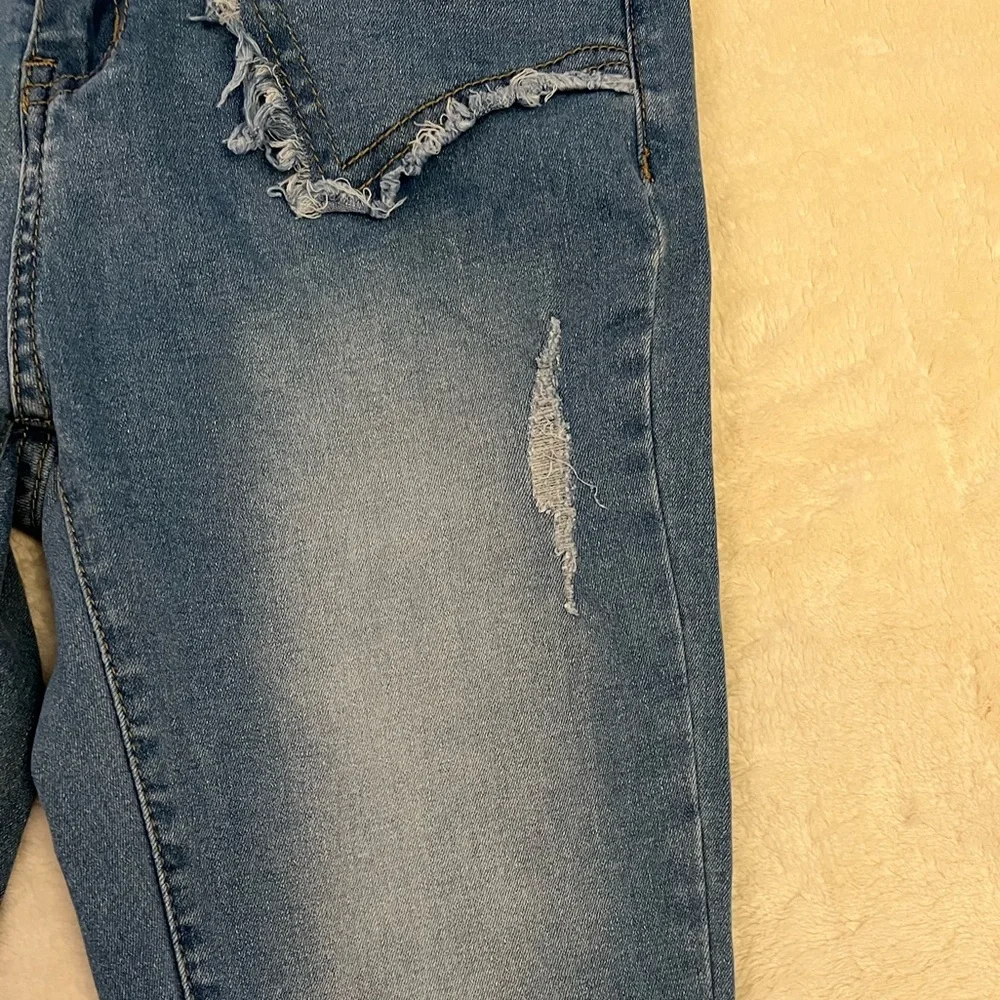 SHEIN Blue Distressed Flare Jeans Size Small, 30” Inseam Y2K Retro Boho Denim - Picture 4 of 8